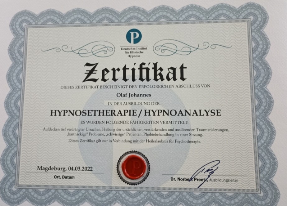 Zertifikat Hypnosetherapie