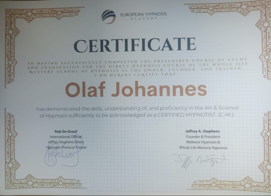 Zertifikat Certified Hypnotist